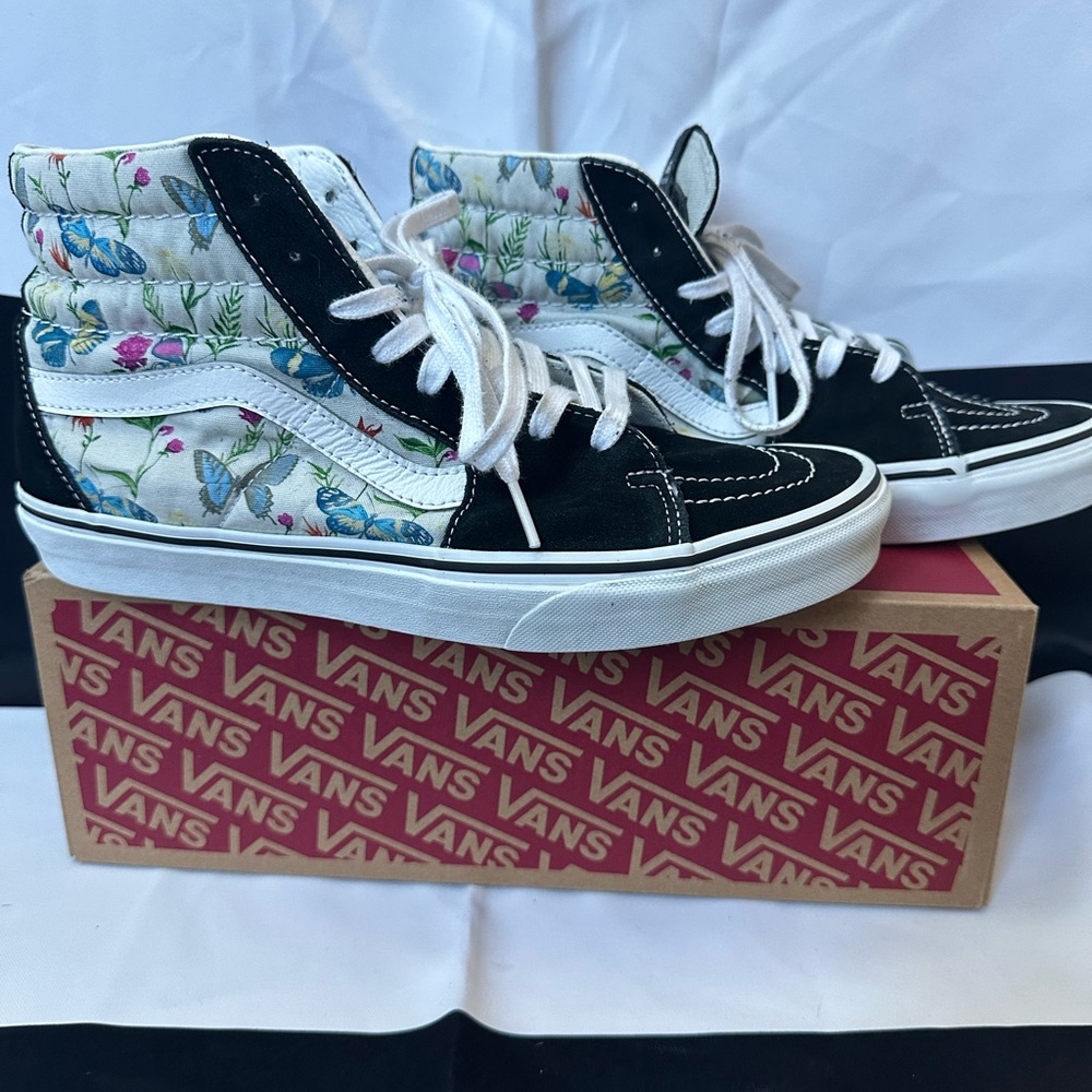 Vans Black and White High-Tops with Floral Accents